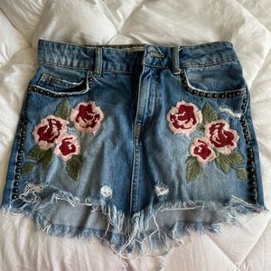 Free People Flower Jean Skirt